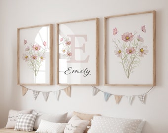 Wildflower Nursery Print Set: Boho Floral Decor, Personalized Name Art ...