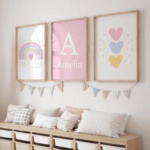 Mädchen Poster | Regenbogen Poster | Personalisierte Name Druck | Boho Wall Art - Mädchen Schlafzimmer Wandkunst | Rosa Pastellregenbogen