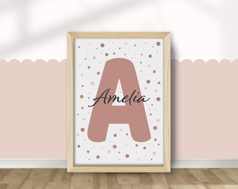 Polka Dot Initial Name Print, Personalized Nursery Decor