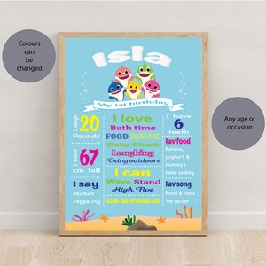 Baby Shark First Birthday Board, Custom Birthday Sign, 1st Birthday, 1st Birthday Party, Party Prop, Baby Boy Baby Girl