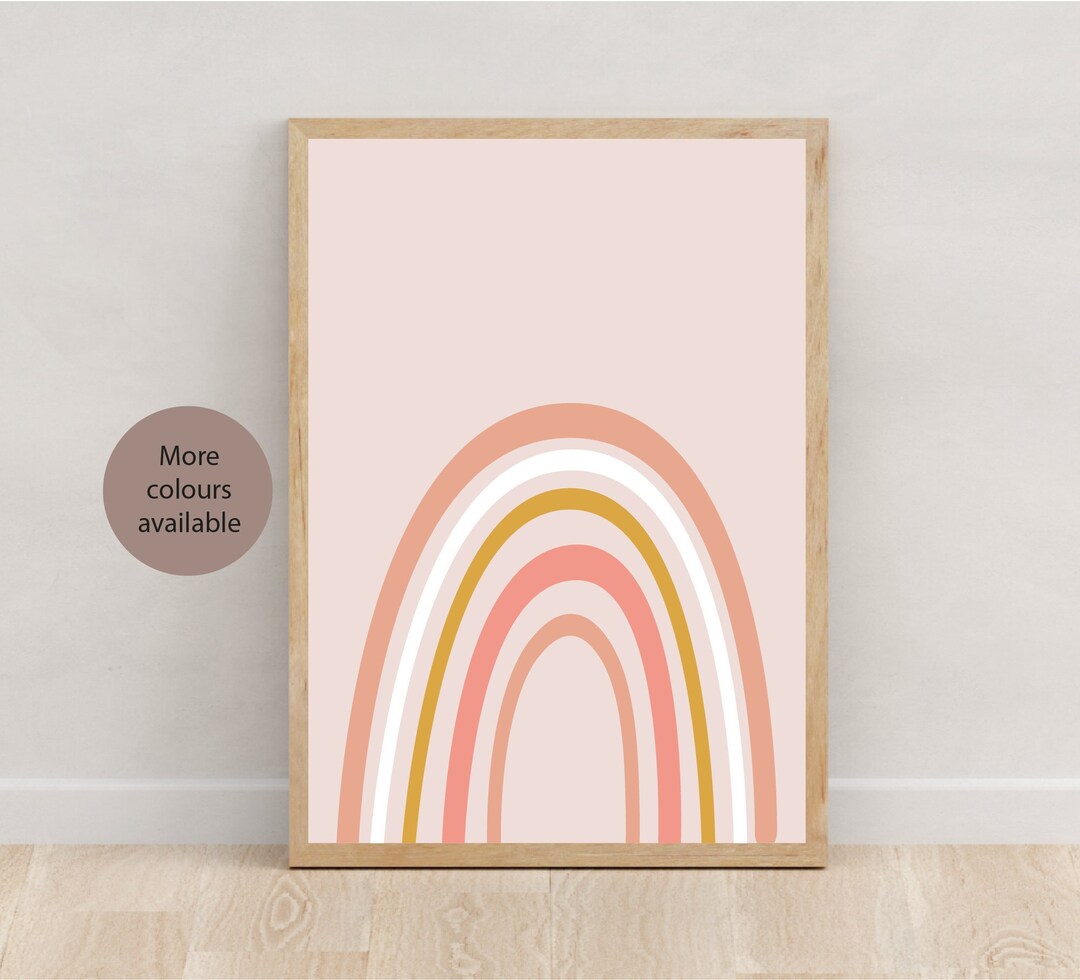 Boho Rainbow Nursery Print | Pink, Blue, Gold Girls Room Art - Etsy