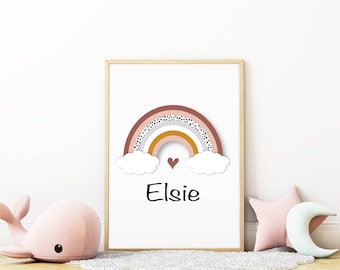 Personalized Rainbow Name Nursery Print, Scandi Decor