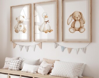 Nursery Animal Prints Set, Beige Watercolor, Gender Neutral (Digital Download Printable)