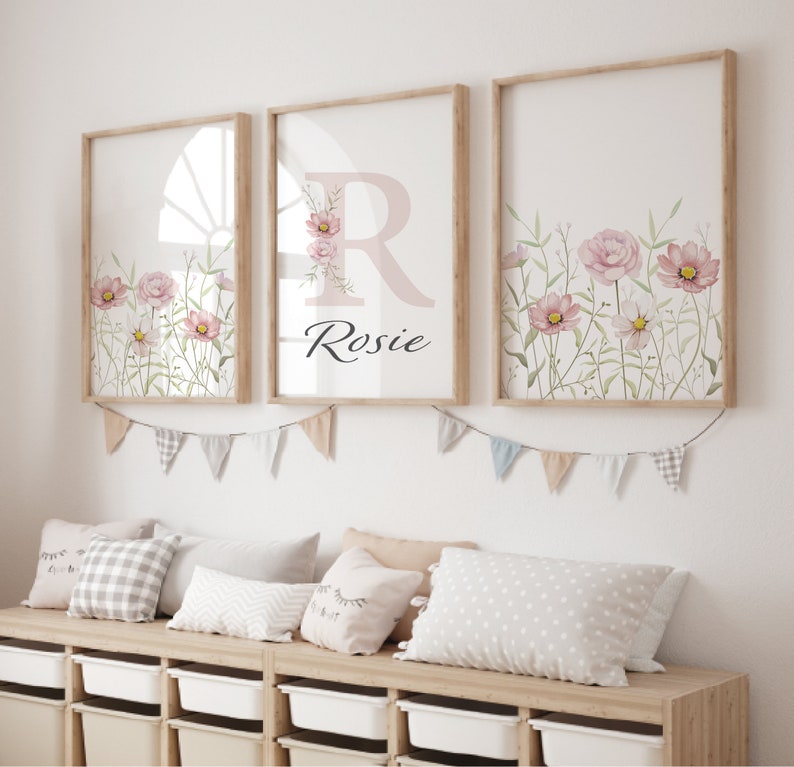 Wildflower Nursery Print Set, Personalized Name, Boho Floral Decor - Etsy