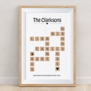 Personalised Family Scrabble Print, Scrabble Picture, Gift Ideas, Fathers Day Gift, Gift for Mum and Dad, Family Crossword, Birthday Gift