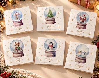 Personalised Christmas Card with Snow Globe Design, Custom Name, For Son, Daughter, Granddaughter, Grandson
