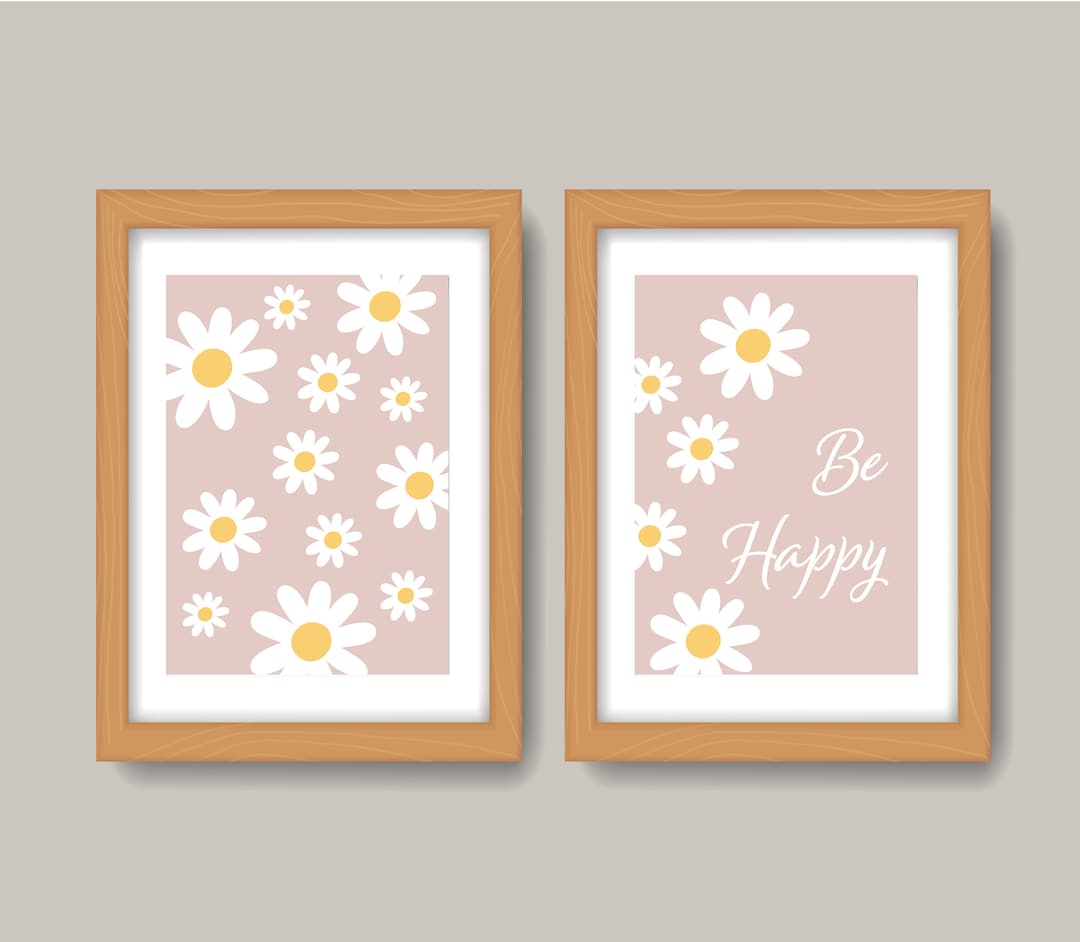 Daisy Nursery Print Set | Floral Decor, 'be Happy' Quote - Etsy