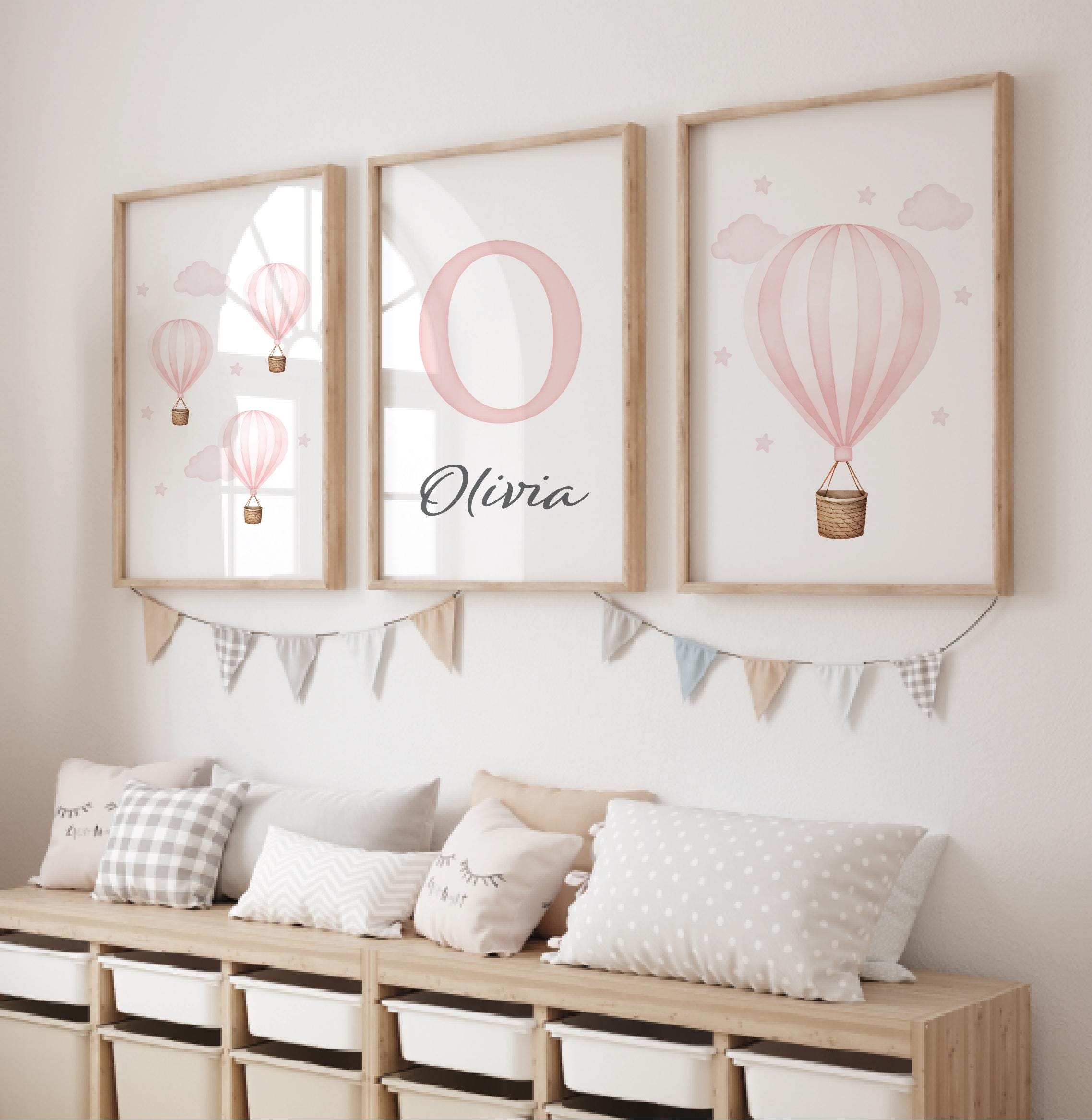 3er Set Mädchen Prints, Heißluftballon Poster, Heißluftballon Kinderzimmer Wandkunst, rosa Druck, Mädchen Schlafzimmer Druck Spielzimmer, bedruckbar, Poster
