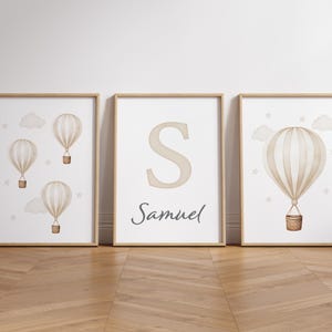 Set of 3 Hot Air Balloon Nursery Prints, Baby Blue Wall Art (digital ...