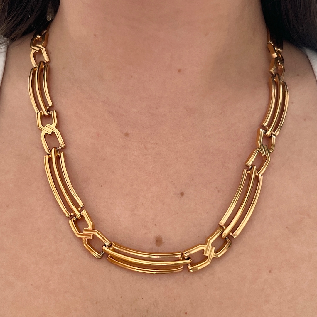 1980s Gold Plated Statement Chain 20.5 Inch Necklace - Etsy