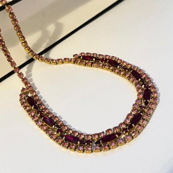 1950s Sparkly Pink and Red Diamanté Bling Necklace - image 3