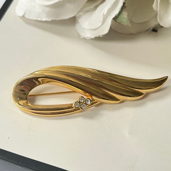 1980s Sparkly Diamanté Gold Plated Brooch - image 1
