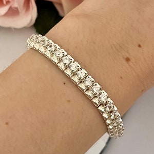 Sparkly Rhodium Plated Cubic Zirconia Tennis Bracelet