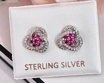 Deep Pink Sterling Silver Cubic Zirconia Earrings By Vintage Amara