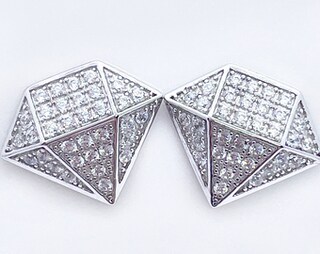 Philip Jones Orecchini Quadrati In Argento Sterling 925 Con Cristalli Zirconia - 6x6 Mm