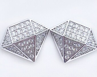 Philip Jones Orecchini Quadrati In Argento Sterling 925 Con Cristalli Zirconia - 6x6 Mm