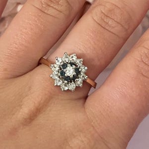 Navy Blue Sparkly Diamanté Gold Plated Statement Cocktail Ring UK Size: Q