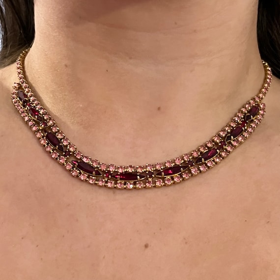 1950s Sparkly Pink and Red Diamanté Bling Necklace - image 1