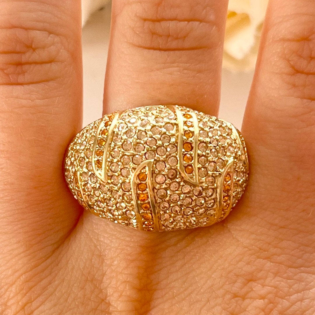 Gold Plated Sparkly Diamanté Chunky Statement Cocktail Ring UK Etsy UK