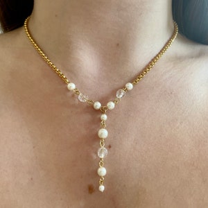 1990s Napier Beautiful Faux Pearl And Clear Bead Necklace