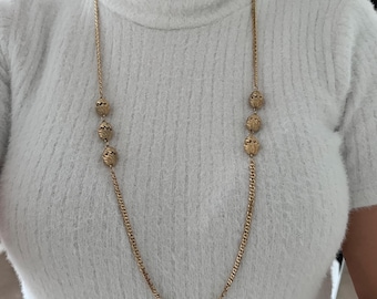 Collier Vintage Gourmette Plaqué Or - Style Américain Rétro - État Correct