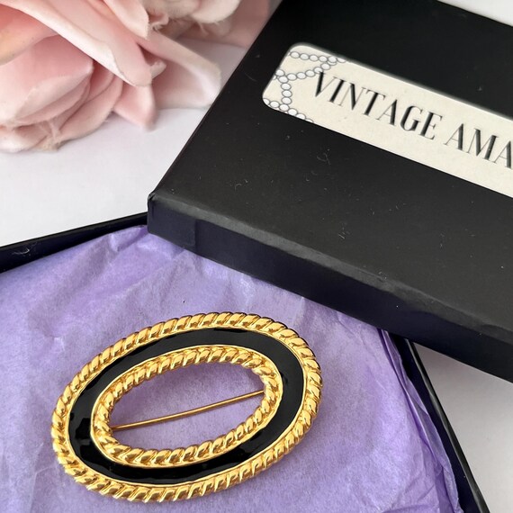1980s Monet Black Enamel Gold Plated Brooch - Etsy 1980s Monet Black Enamel Gold Plated Brooch - Etsy