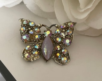 1960s Pink Aurora Borealis Butterfly Brooch