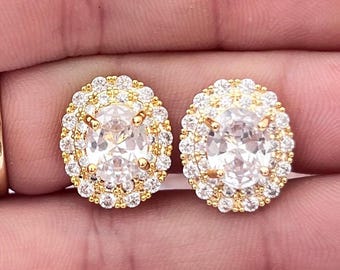 4 Pairs Cubic Zirconia Stud Earrings For Women Men, 14K White Gold Plated Hypoallergenic Sterling Silver Post Earrings, Big Brilliant Simulated Diamond CZ Halo Stud Earrings For Sensitive Ears
