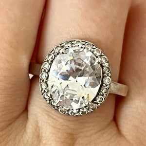 Statement Sterling Silver Cubic Zirconia Bling Ring UK Size: M