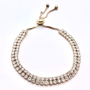 Sparkling Double Row Gold Tennis Bracelet by Vintage Amara