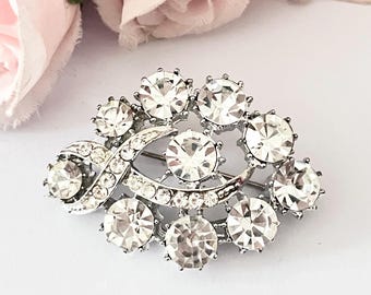 Broche Vintage Années 80 Plaquée Or Avec Strass Noir - Occasion - Style Rétro Et Chic
