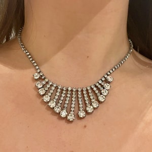 1980s Sparkly Silver Diamanté Bling Party Statement Necklace