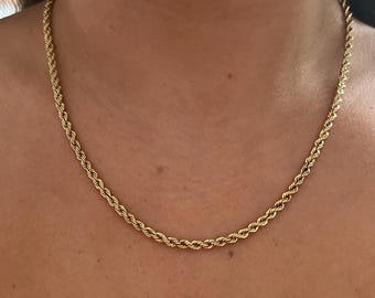 1980s 9ct Bonded Gold on Sterling Silver Rope Chain 17.75 Inch