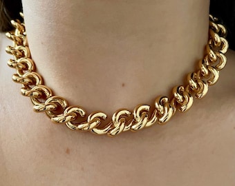 1980s Balenciaga Gold Plated Chunky Chain Collar Necklace