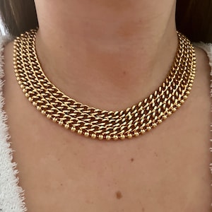 1980s Gold Plated Statement Collar Chain Necklace
