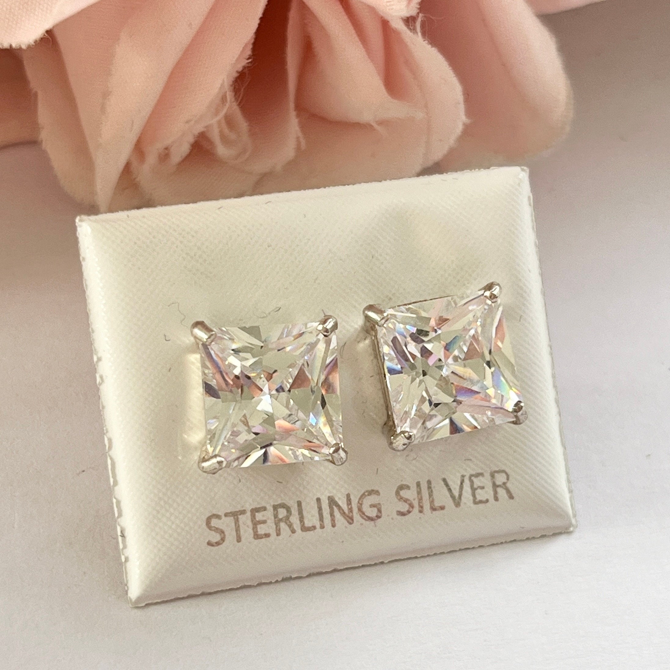 Composite Princess-Cut Cubic Zirconia Stud Earrings In Sterling Silver