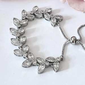Sparkly Rhodium Plated Cubic Zirconia Slider Tennis Bracelet