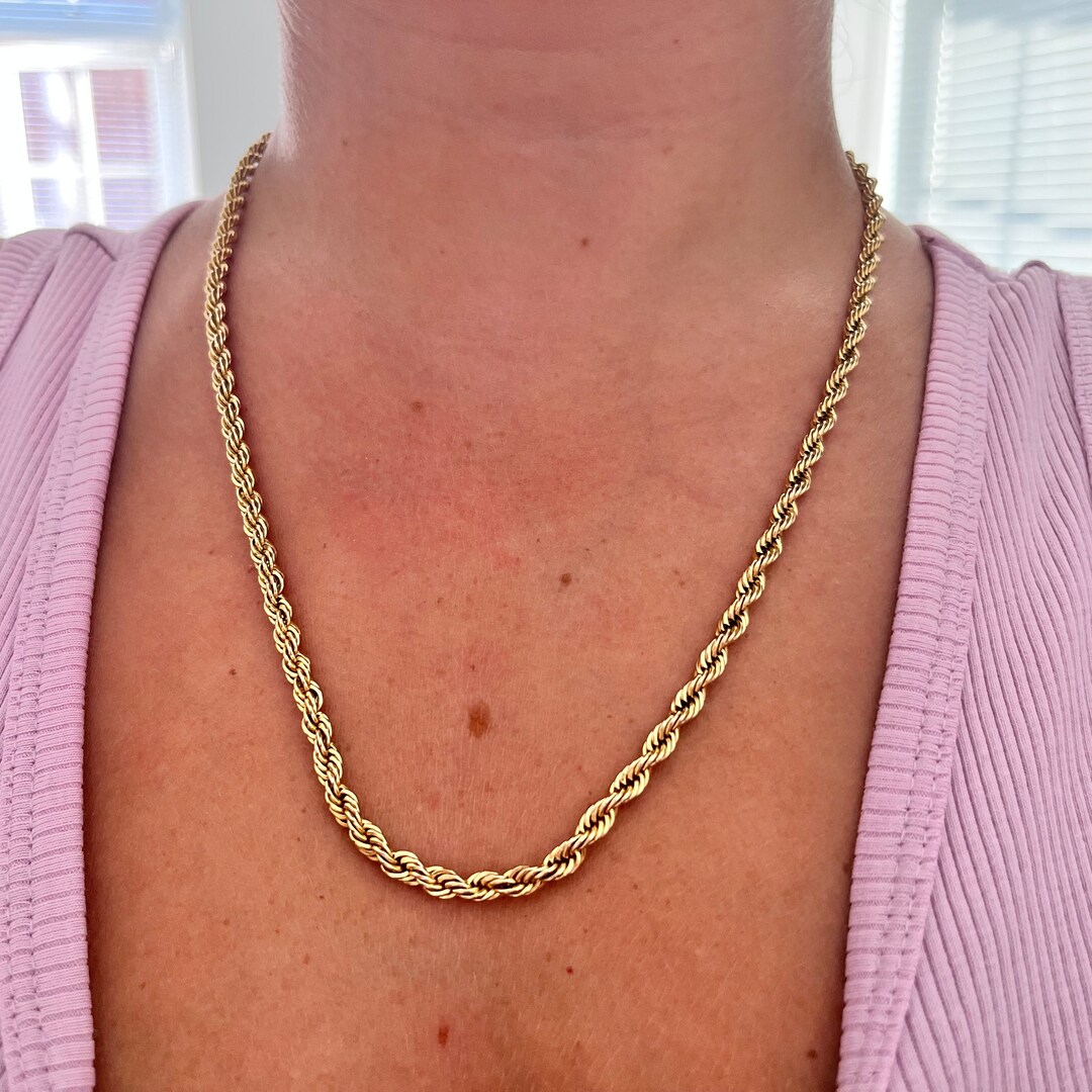 1980s Gold Plated Rope Chain 19.75 Inch Necklace Etsy