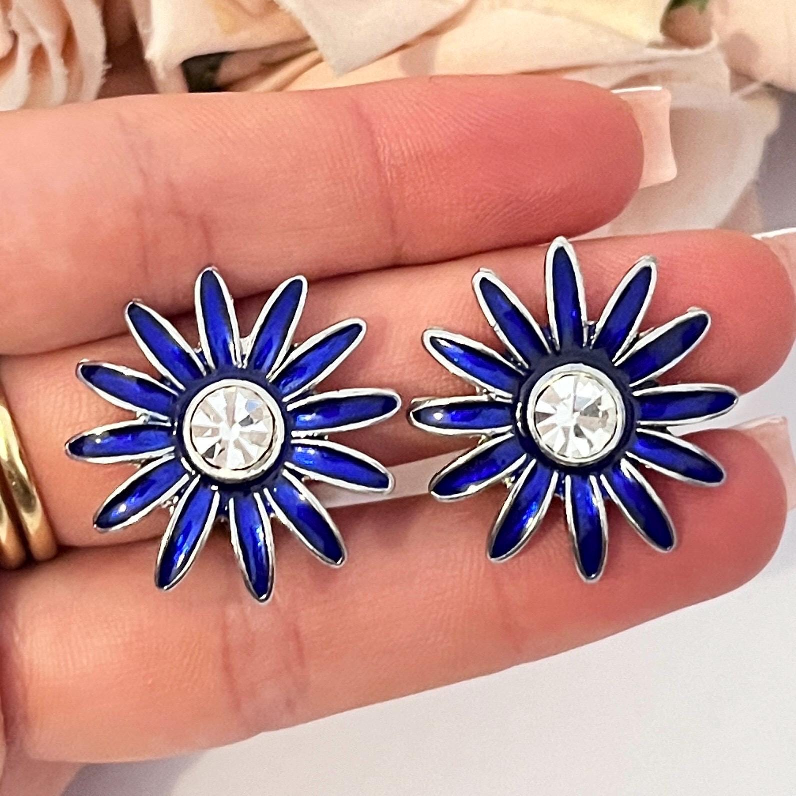 Boucles D'oreilles Clips Vintage Fleur En émail Cloisonné – Bijou Ancien Sans Marque