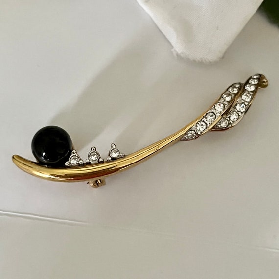 1980s Sparkly Diamanté Gold Plated And Black Bead… - image 1