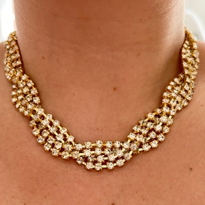 1980s Gold Plated Silver Diamanté Statement Twist Collar Necklace