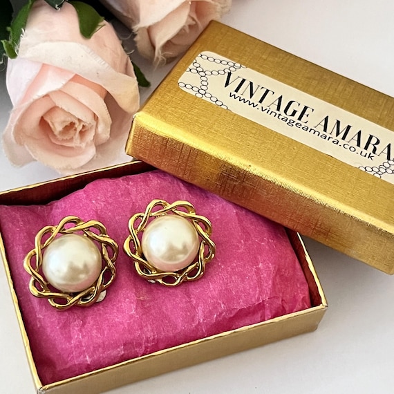 Boucles D'oreilles Vintage Clips Perle – Doré à L'or Fin – Créateur – Paire Ancienne
