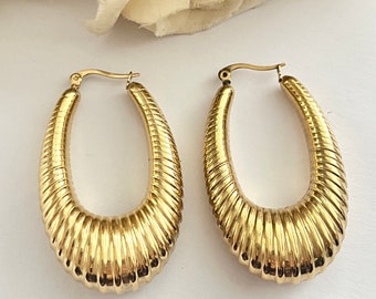 Vintage 14k Gold Plated Large Statement Hoop Pierced Earrings