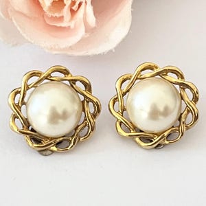 1960s Gold Plated Faux Pearl Clip On Earrings
