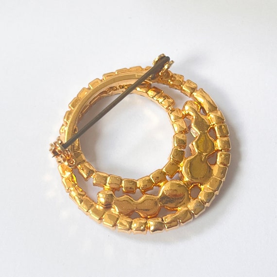 1980s Gold Plated Sparkly Diamanté Brooch - image 3