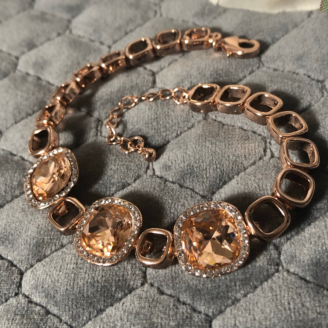 The Bonnie Rose Gold Diamante Bracelet by Vintage Amara - Etsy UK