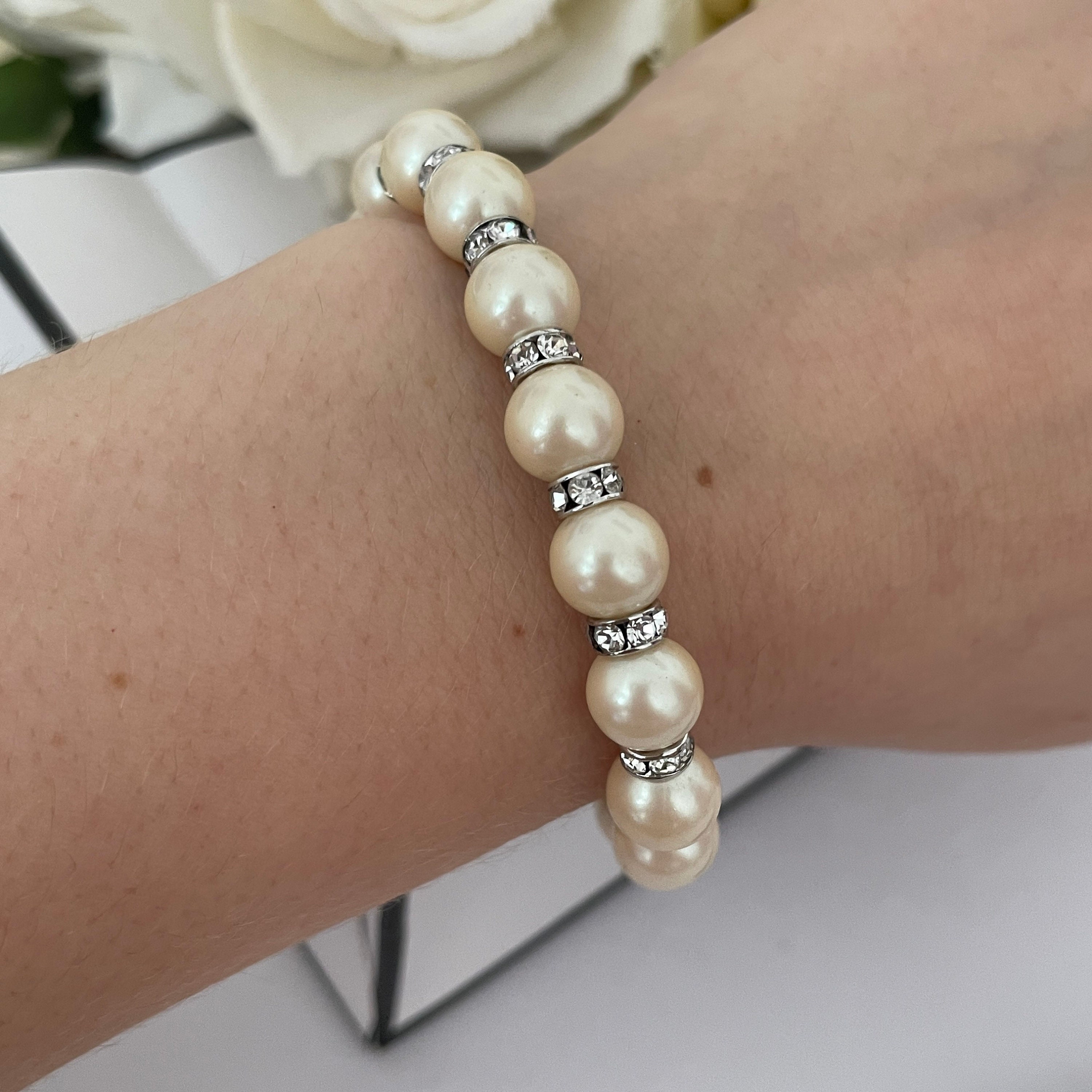 1980s Diamanté Faux Pearl Bracelet Etsy
