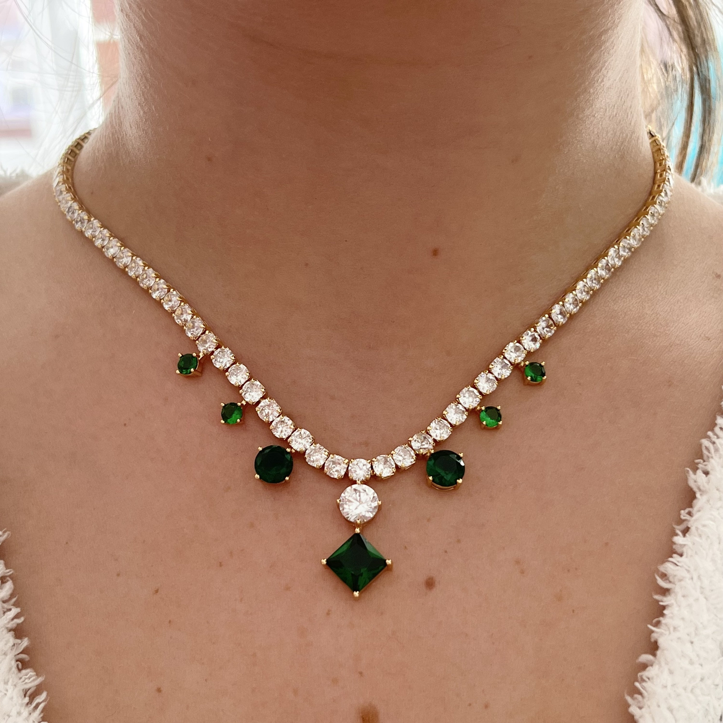 18K ゴールド メッキ キュービックジルコニア キラキラ エメラルド 