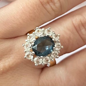Navy Blue Sparkly Diamanté Gold Plated Statement Cocktail Ring UK Size: S