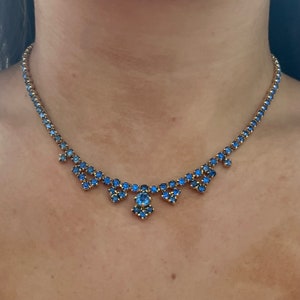 1950s Sparkly Blue Diamanté Bling Necklace